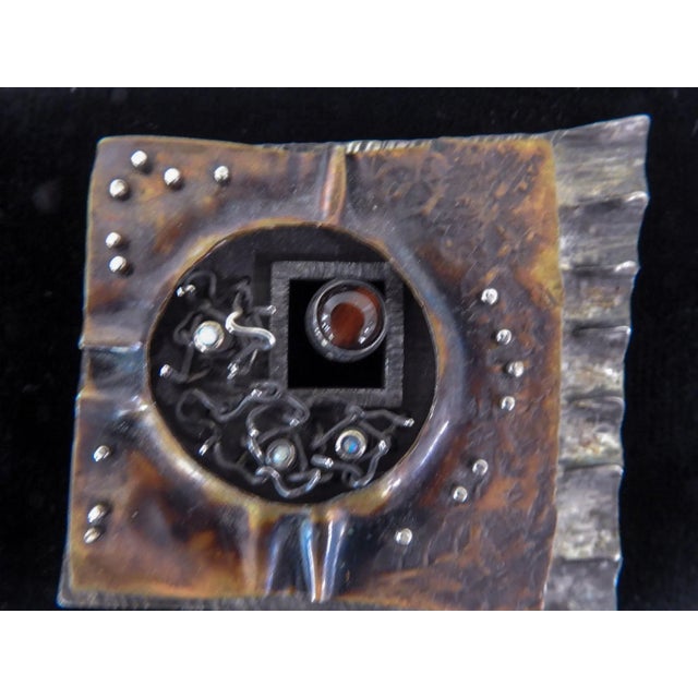 Abstract 1991 Large Sculptural Sterling and Copper Opal Studio Brooch For Sale - Image 3 of 7