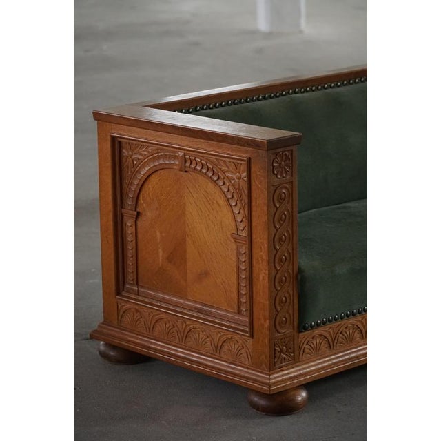1920s Vintage Danish Empire Sofa in Oak and Velour, 1920s For Sale - Image 5 of 16