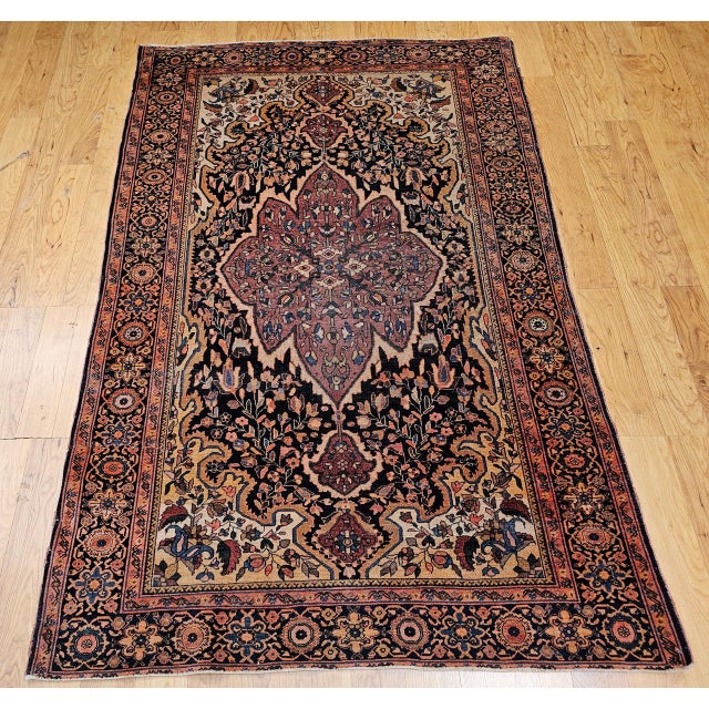 19th Century Persian Farahan Sarouk Rug, Hand-Knotted Wool, Floral Pattern, Navy & Plum Red, 4x6 For Sale - Image 10 of 18