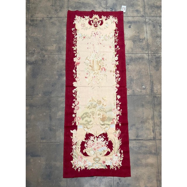French Vintage French Fine Aubusson Style Floral Garland Runner - Circa 2000s For Sale - Image 3 of 8