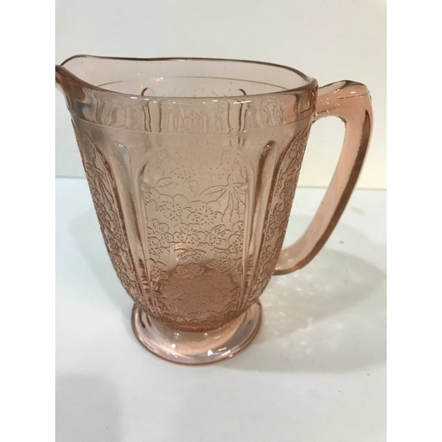 1930s Jeannette Glass Pink Cherry Blossom Water Pitcher For Sale - Image 10 of 12