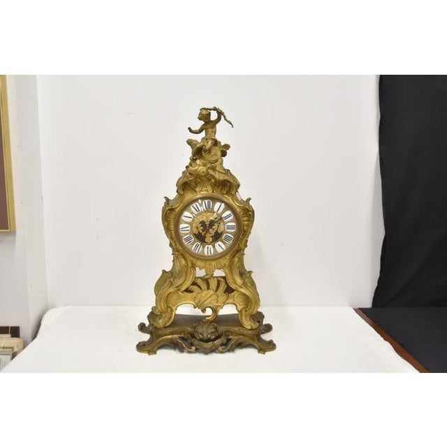 Large French Bronze Mantel Clock with Cherub finial & Beveled Glass. VERY LARGE FRENCH LXV STYLE BRONZE MANTEL CLOCK WITH...