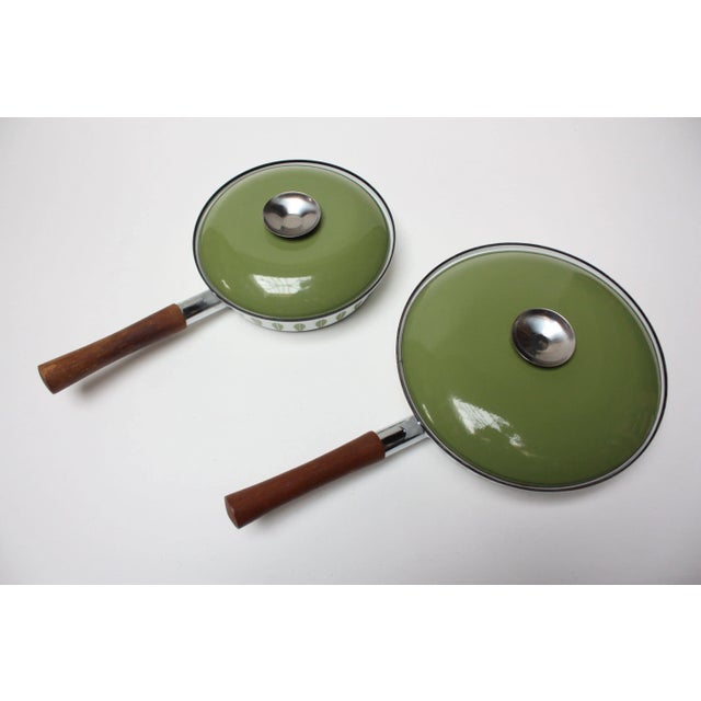 Mid-Century Modern Green Lotus Enamel Lidded Skillets by Cathrineholm - a Pair For Sale - Image 3 of 11