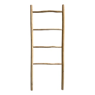 Organic Modern Teak Raw Wood Display Ladder For Sale