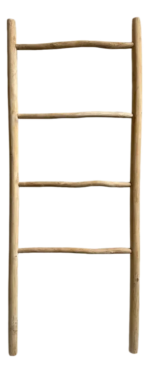 Organic Modern Teak Raw Wood Display Ladder