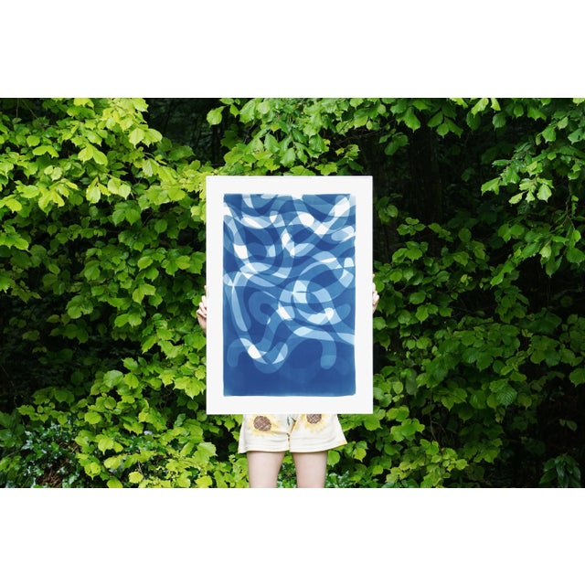 Paper 2021 "Falling Swirls" Contemporary Abstract Cyanotype Print on Watercolor Paper For Sale - Image 7 of 11