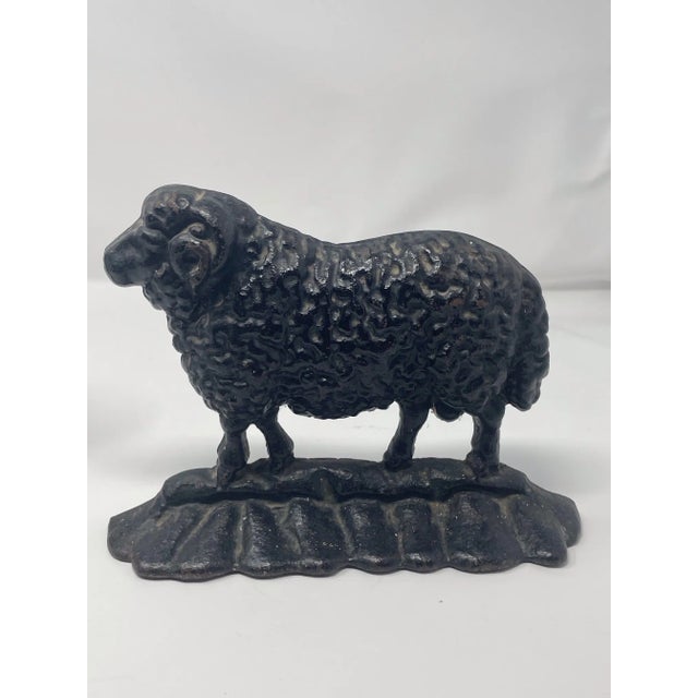 Late 19th Century Antique Trio of Cast Iron Ram Door Stops, Two Black & One White Victorian Ram Stops For Sale - Image 5 of 17