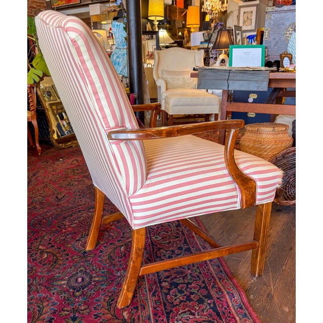 Darling little side chair perfect for the corner of a bedroom or bathroom. Pink stripe upholstery on seat and back with...