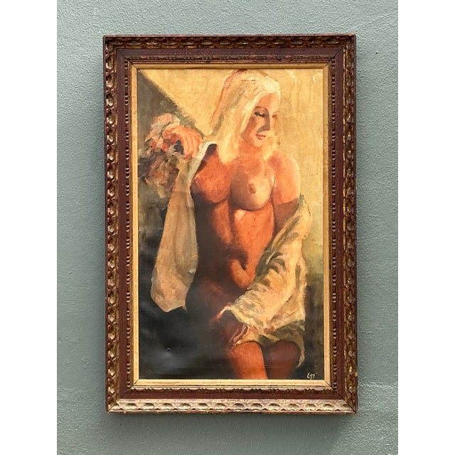 Vintage Original Nude Oil Portrait on Canvas For Sale - Image 11 of 12