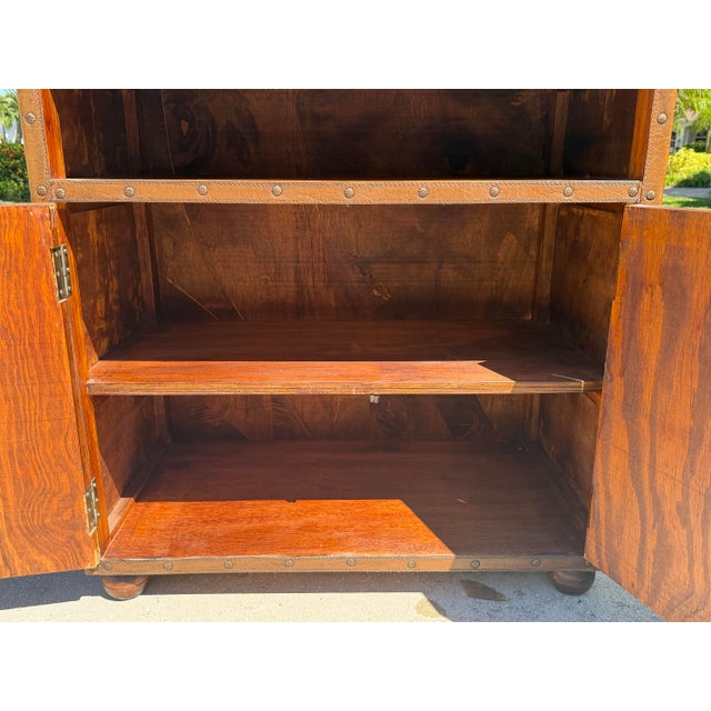 Wood Vintage Campaign Style Woven Rattan Console Cabinet For Sale - Image 7 of 12
