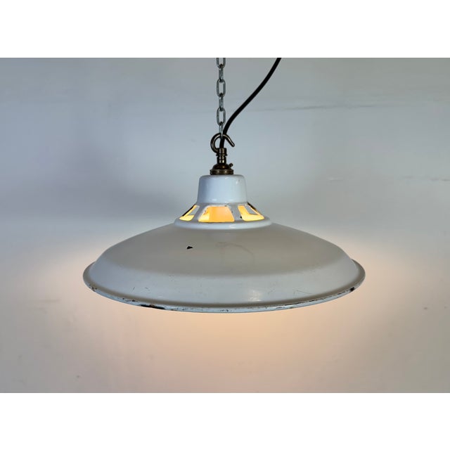 Industrial White Enamel Factory Pendant Lamp, 1960s For Sale - Image 12 of 18