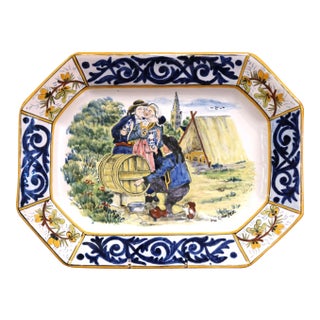 Early 20th Century French Hb Quimper Hand-Painted Faience Platter For Sale