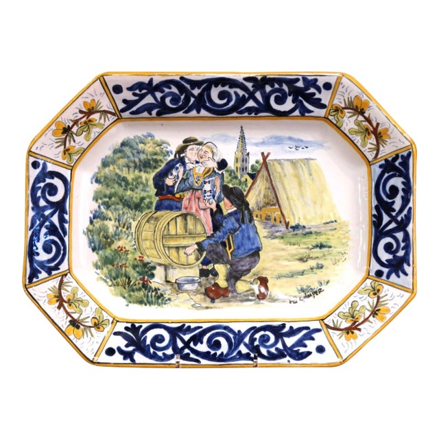 Early 20th Century French Hb Quimper Hand-Painted Faience Platter For Sale