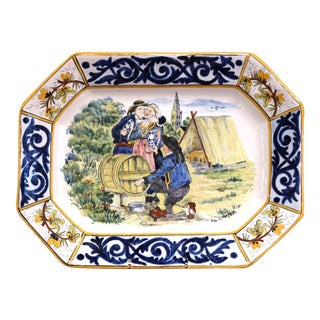 Large Early 20th Century French Hand-Painted Faience Hb Quimper Platter For Sale