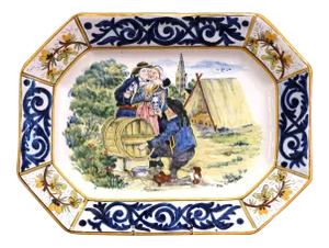 Large Early 20th Century French Hand-Painted Faience Hb Quimper Platter