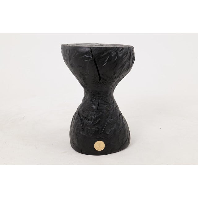 Wood Rustic Sculptural Side Table in Burnt Black Oak by Logniture For Sale - Image 7 of 12