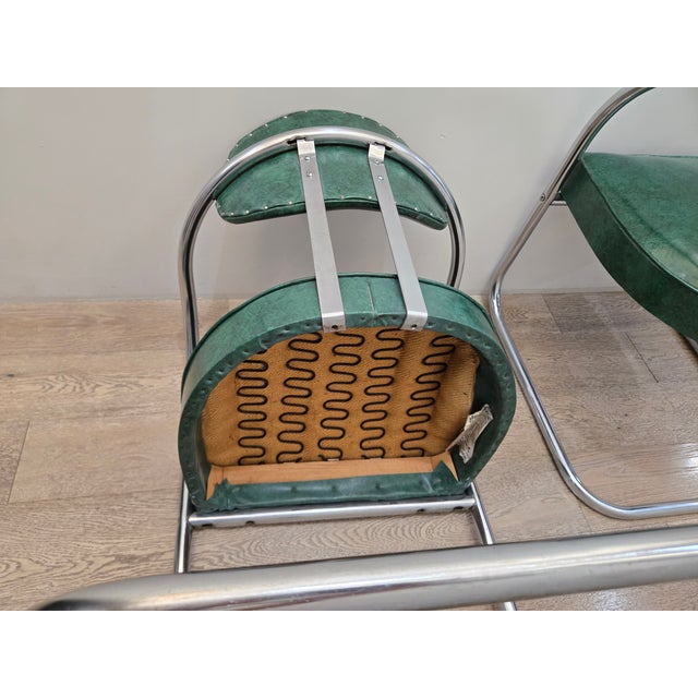 Mid 20th Century Art Deco Accent Chairs - Pair - Chrome and Green - Attributed to Kem Weber for Lloyd’s Manufacturing For Sale - Image 15 of 18