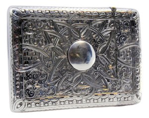 Silver Cardboard Box with Asymmetrical Engravings of Scrolls, Garlands and Hinged Lid