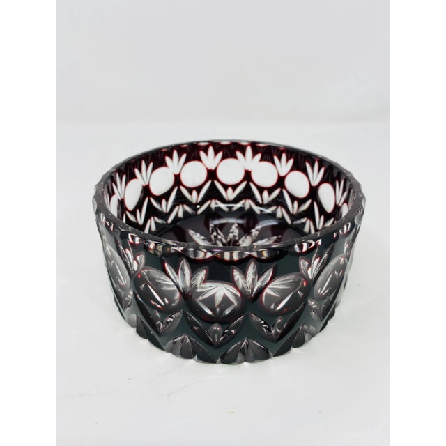 Glass Vintage Deep Magenta Czech Cut Crystal Bowl For Sale - Image 7 of 7