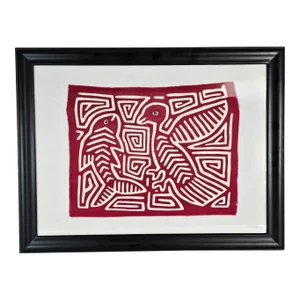 Framed Bird Mola Art Cotton Hand Stitch
