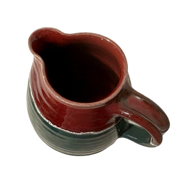 1990s Vintage Bill Stewart Green & Burgundy Dripware Stoneware Batter Pitcher & Serving Bowl Set For Sale - Image 5 of 6