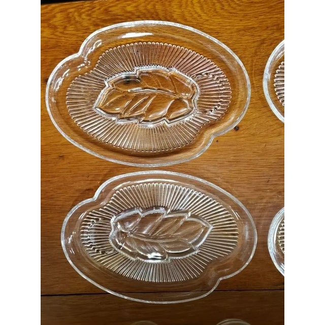 1950s 1959 Federal Glass Crystal Leaf Snack Set, 8 Cups and Plates For Sale - Image 5 of 6