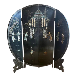 1950s Coromandel Black Laquer Chinoiserie Screen Room Divider