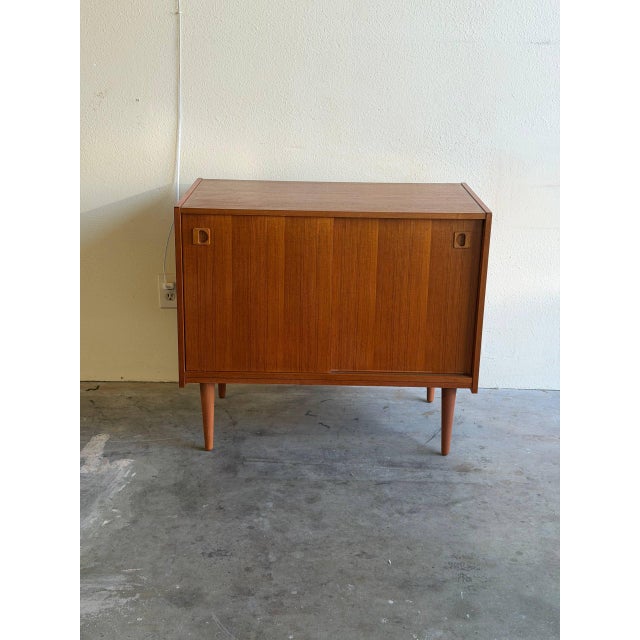 Mid Century Danish Teak Sideboard - Vintage Scandinavian Storage Cabinet - Sliding Door Credenza For Sale - Image 4 of 7