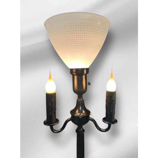 1950s Mid-Century Modern Black Torchiere Floor Lamp With Unique Marble in Base For Sale In South Bend - Image 6 of 8