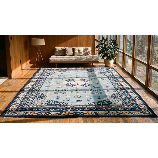 Ivory Antique Chinese Peking Rug 9' 0" x 11' 6" For Sale - Image 8 of 10