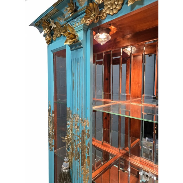 "The Blue Duchess" Hand Painted Neoclassical Display Armoire, China Hutch For Sale - Image 13 of 16