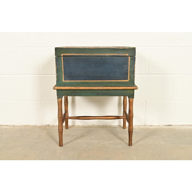 Hollywood Regency Chinoiserie Hand-Painted Green Lacquered and Gold Gilt Chest on Stand For Sale - Image 15 of 16