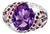 Late 19th Century 14K White Gold Amethyst Ruby Pave Diamond Ring Band, Size 8.5 For Sale