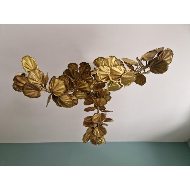 Large Brutalist Brass Chandelier with Floral Decoration, 1970s For Sale - Image 18 of 18