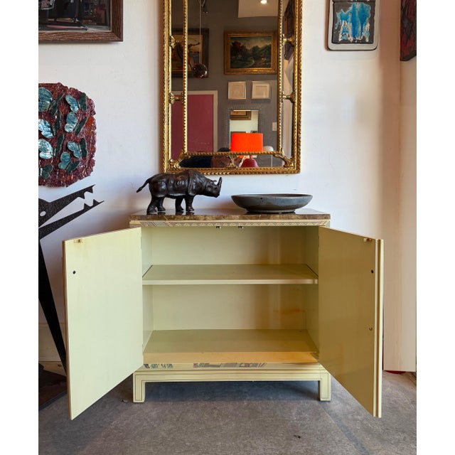 Cream Vintage Drexel Heritage Chinoiserie Painted Cabinet, Faux Painted Stone Top For Sale - Image 8 of 12