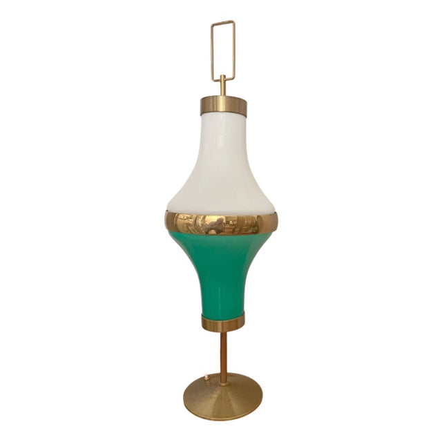 Vintage Opaline and Brass Table Lamp, 1950s For Sale