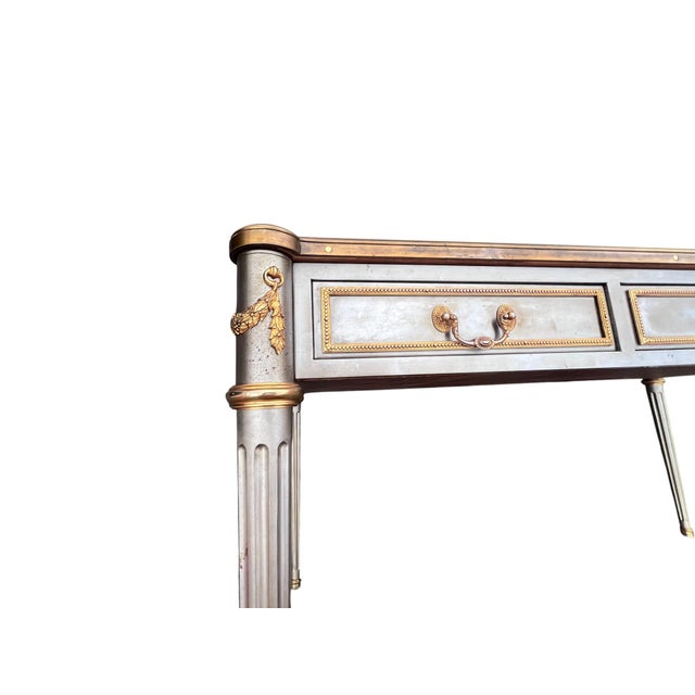 Wood Mid 20th Century Attributed to John Vesey Stainless Steel & Bronze Neoclassical Desk For Sale - Image 7 of 18