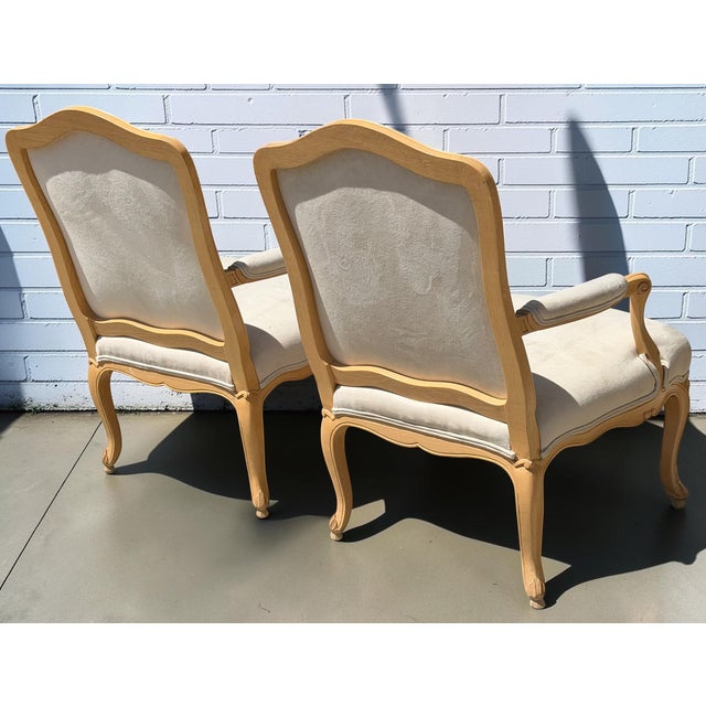 French Pair of J. Robert Scott Villa Fauteul Suede Leather Arm Chairs For Sale - Image 3 of 7