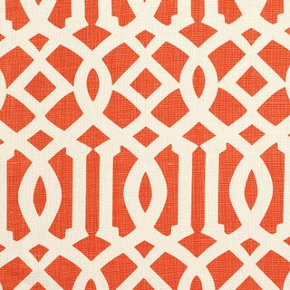 Schumacher Imperial Trellis Ii Fabric in Ivory / Mandarin For Sale