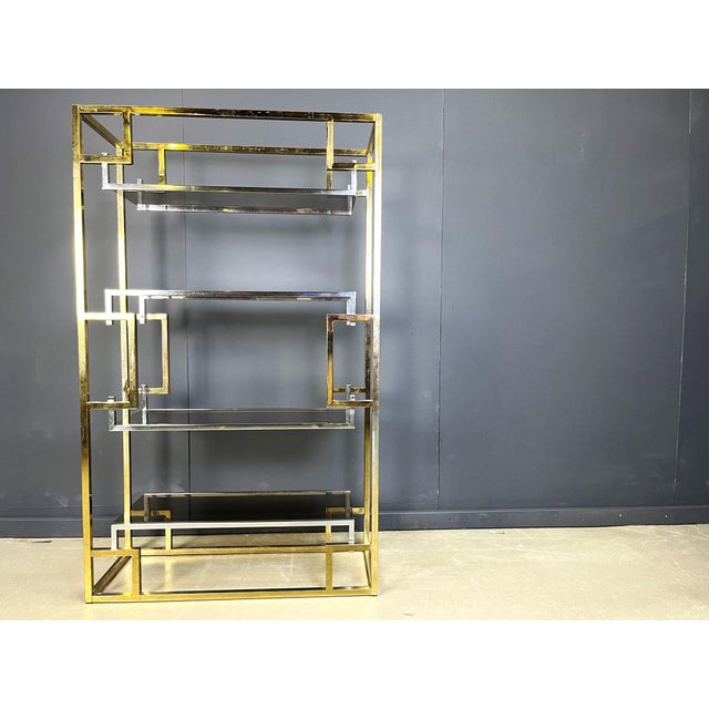 Hollywood Regency Vintage Brass and Chrome Wall Unit, 1970s For Sale - Image 3 of 14