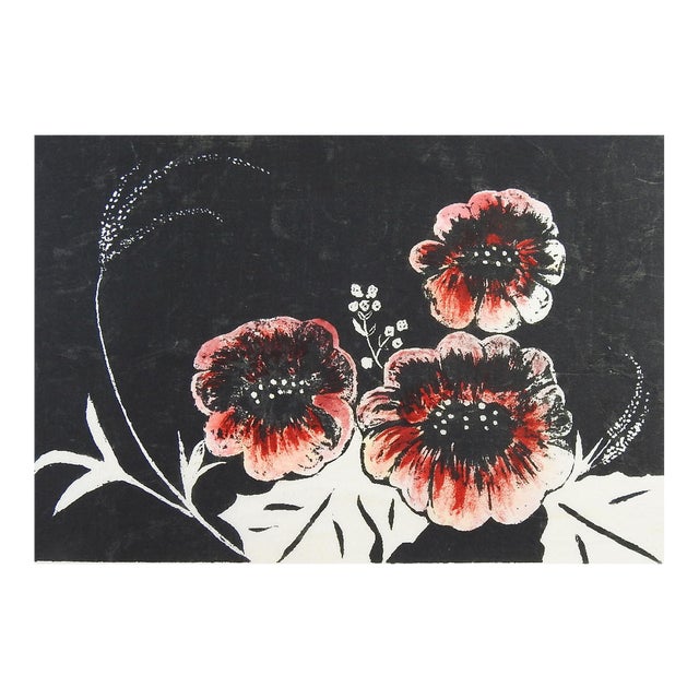 Late 20th Century Pink Floral Serigraph For Sale