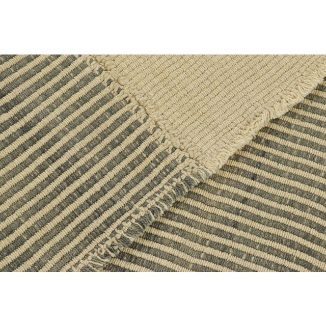 Textile Rug & Kilim’s Contemporary Kilim in Beige and Gray Textural Stripes For Sale - Image 7 of 7