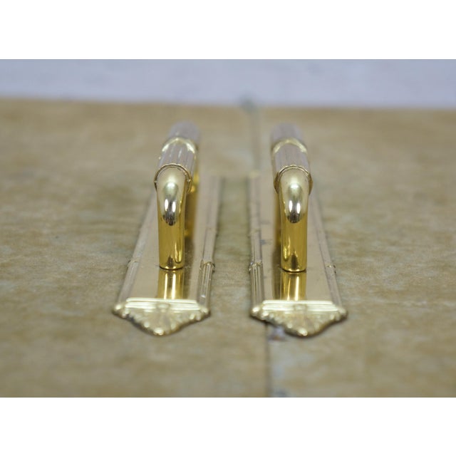 Late 20th Century 2 Vintage Brass Neoclassical Ribbon & Reed Door Pulls W Backplate 7.5" For Sale - Image 5 of 10
