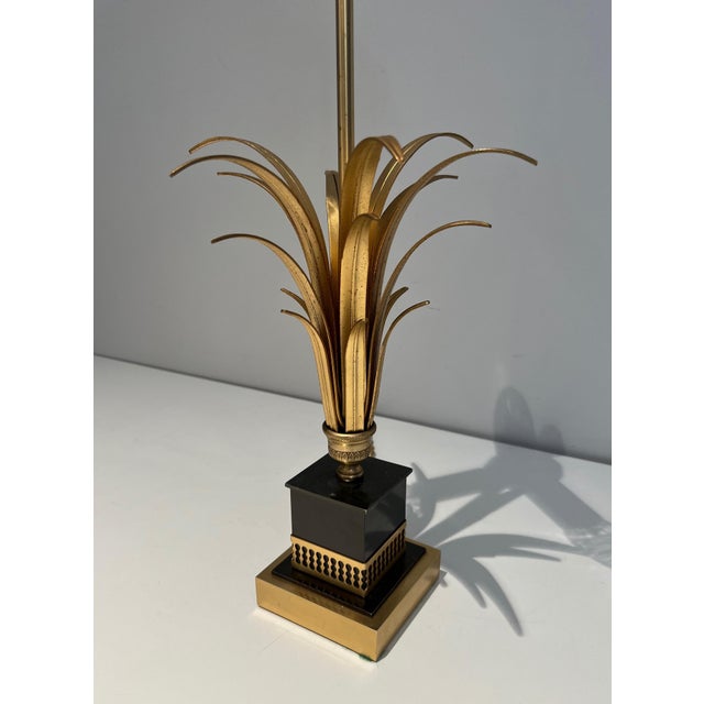 Metal 1970s Neoclassical Palm tree-shaped table lamp in the style of Maison Charles For Sale - Image 7 of 12