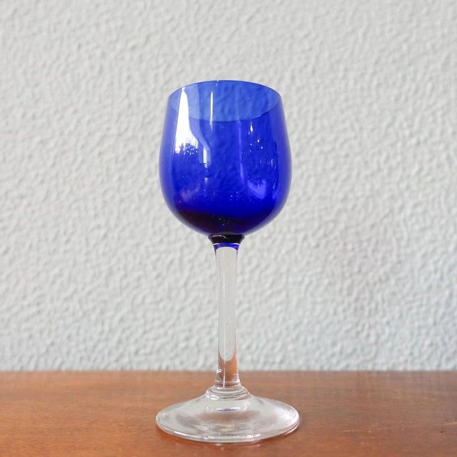 Bottle and Glasses in Cobalt Blue attributed to Marinha Grande, 1950s, Set of 3 For Sale - Image 13 of 15