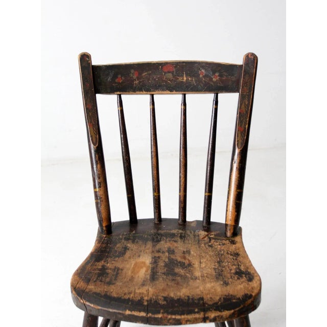 Antique Floral Painted Plank Seat Chair For Sale - Image 6 of 12