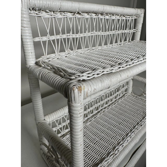Wood Vintage Coastal White Wicker Double Wall Shelf Towel Bar For Sale - Image 7 of 12
