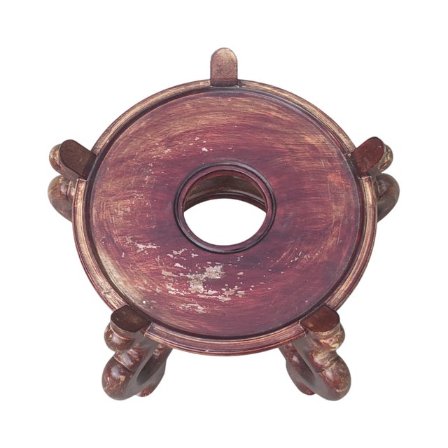 Brown Vintage Asian Antique Wooden Fishbowl Planter Stand For Sale - Image 8 of 9