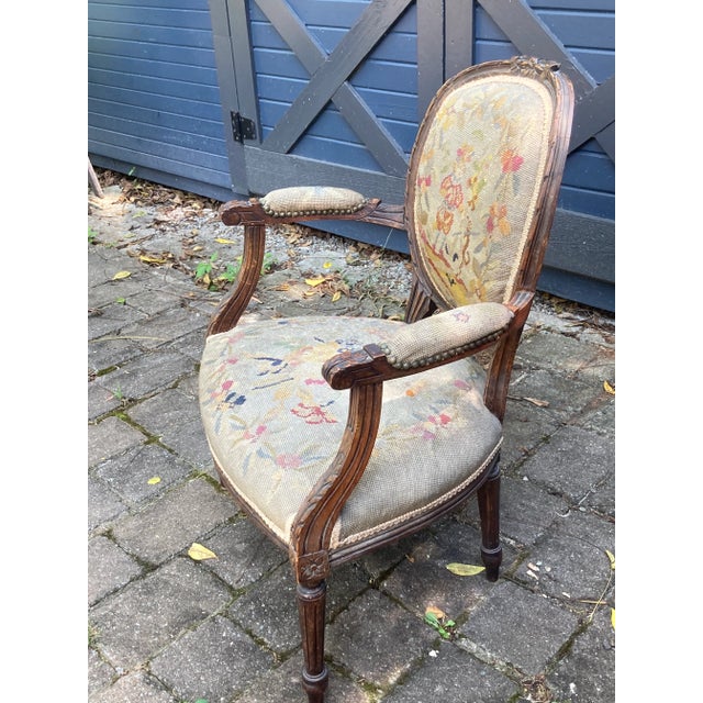 French Antique Needlepoint Bergere Chair For Sale - Image 3 of 12