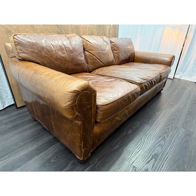 Rh Original Lancaster Leather 3-Cushion Sofa – 7' Petite 38"d | Italian Brompton Cocoa | Down-Feather | Pre-Owned For Sale - Image 11 of 18